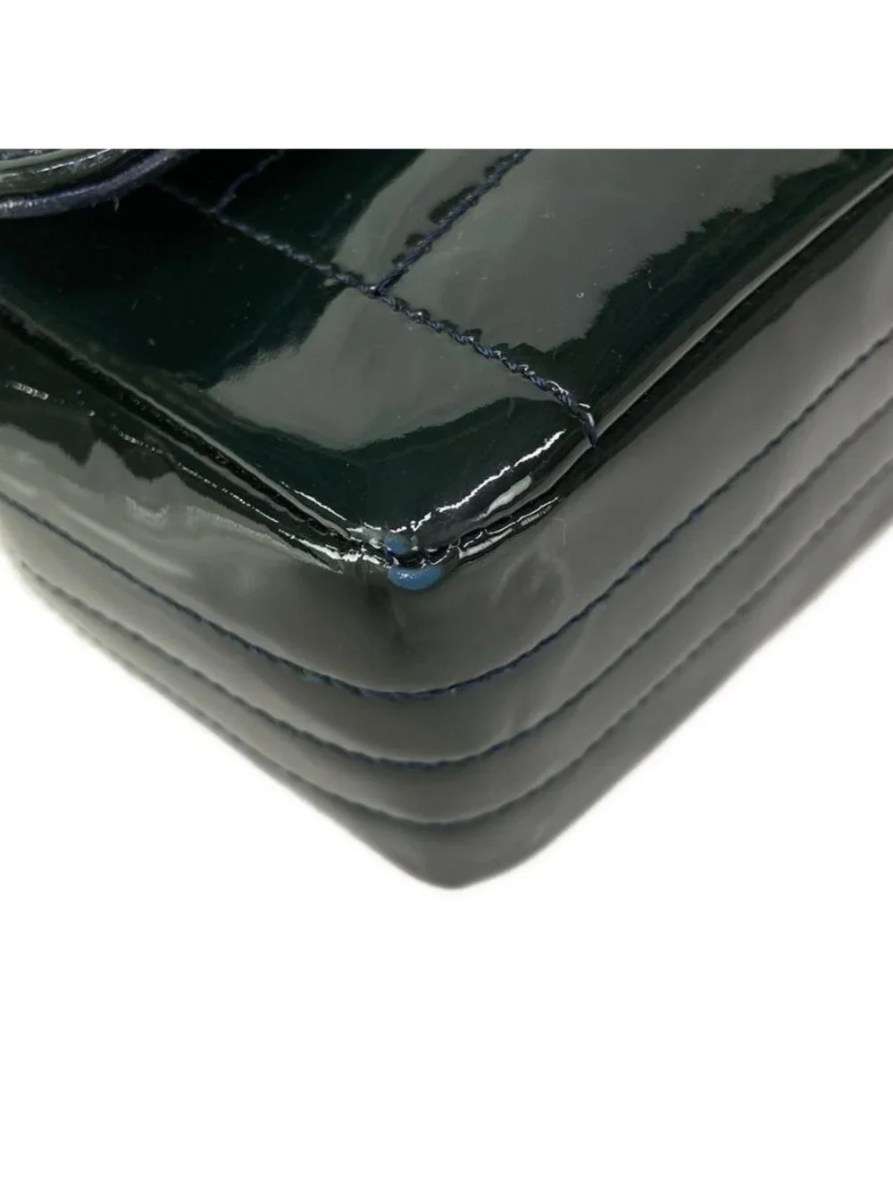 Chanel Shoulder Bag Dark Green Chain Silver Leather